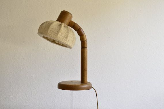 Wooden Table Lamp / Solbackens Svarveri / Fabric Shade / Mid | Etsy | Etsy (US)