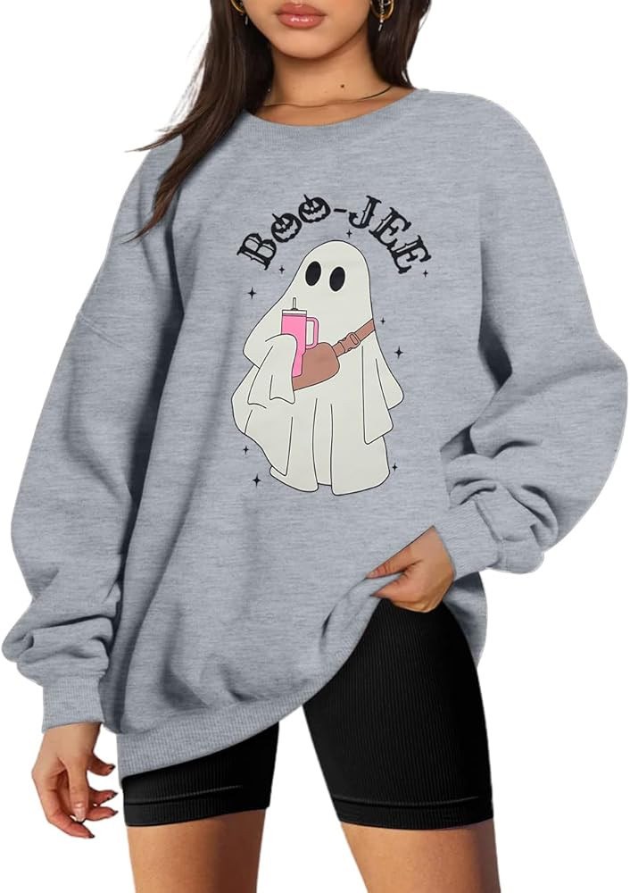 Halloween Ghost Sweatshirt Women Boo JEE Ghost Shirts Spooky Season Shirt Ghost Sweater Fall Long... | Amazon (US)