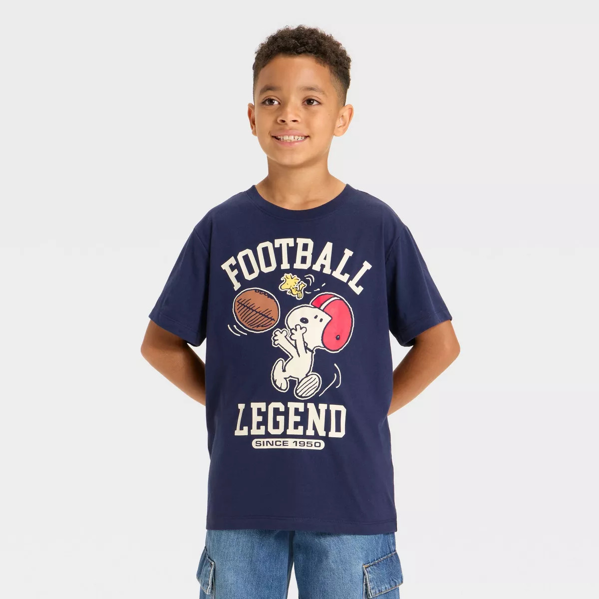 Boys' Peanuts Snoopy Football Legend Short Sleeve Graphic T-Shirt - Navy Blue | Target