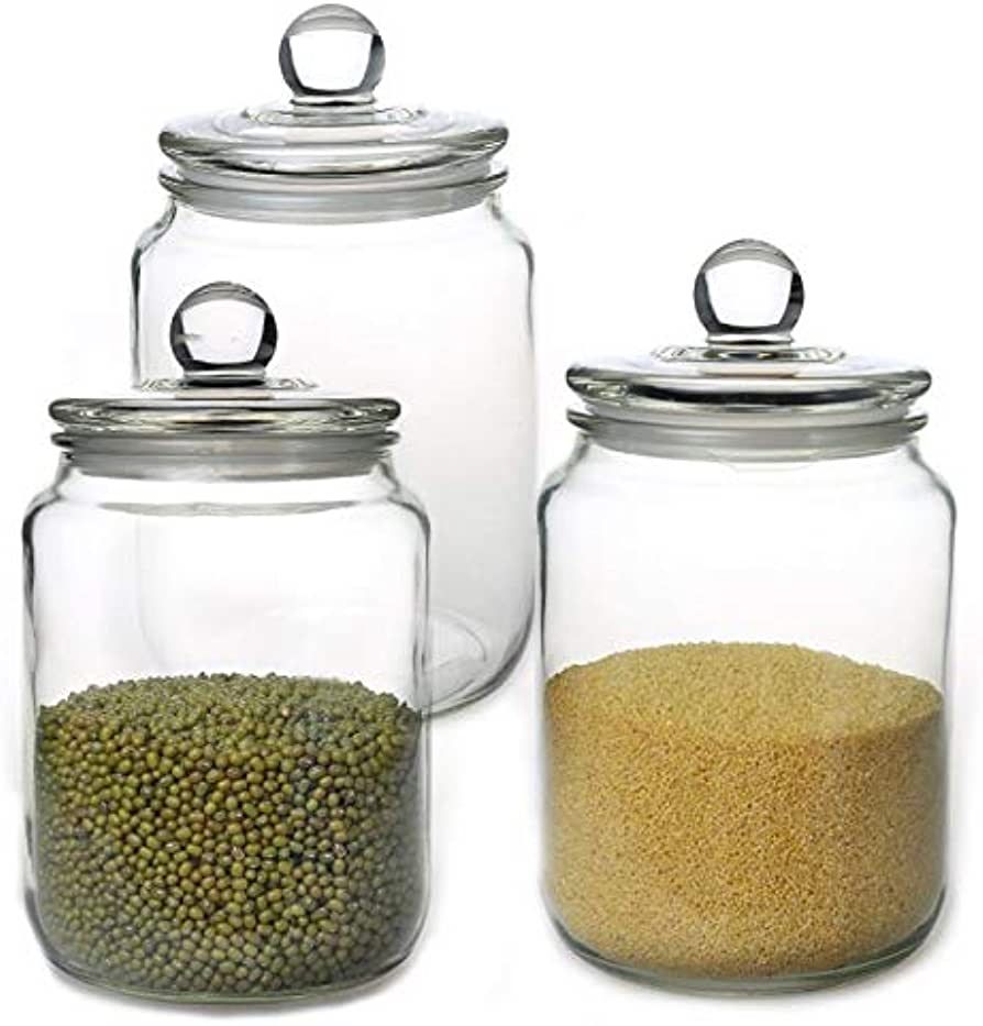 Glass Jars,Candy Jar with Lid For Household,Food Grade Clear Jars - 1/2 Gallon (3) | Amazon (US)