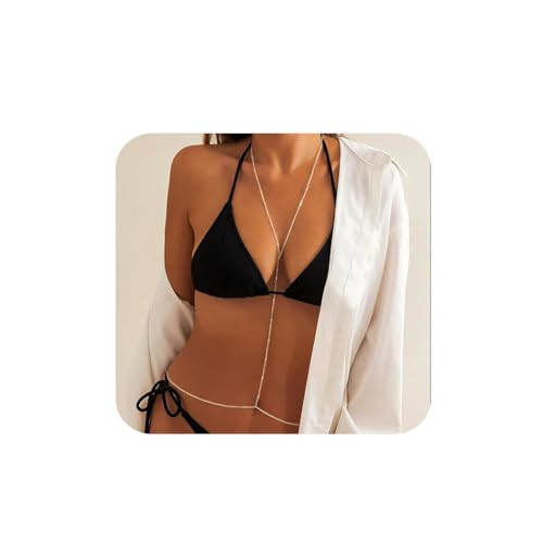 Silver Sexy Body Chain Crossover Thin Bra Bikini Waist Belly Body Chains Beach Body Necklace Jewelry for Women | Amazon (US)