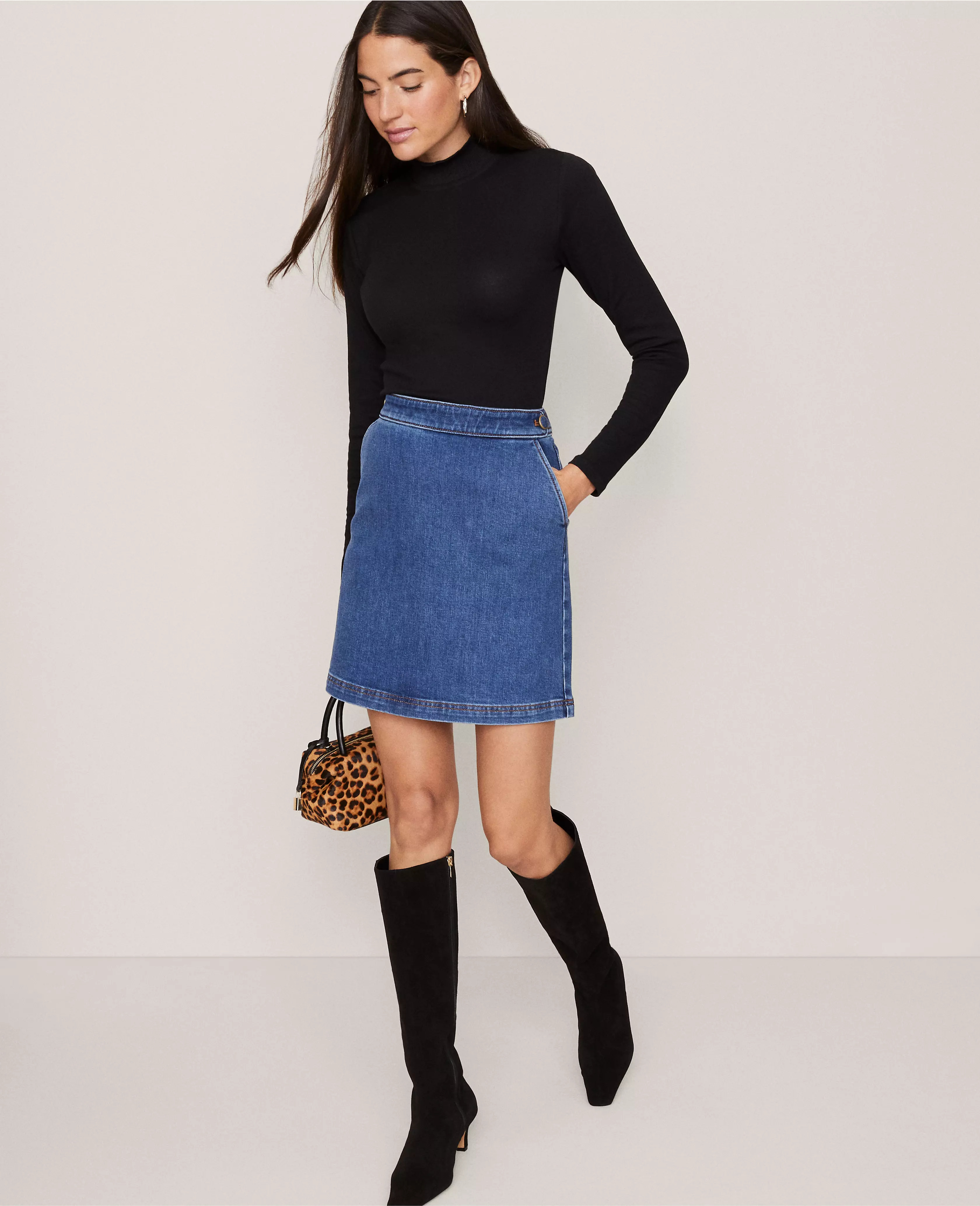 Weekend Collection Button Waist Denim Shift Skirt | Ann Taylor