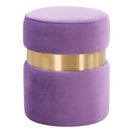 LeisureMod Troy 14.6 Round Modern Velvet Vanity Ottoman Upholstered Footstool With Gold Band In Purp | Walmart (US)
