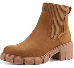 JABASIC Womens Chunky Ankle Boots Slip on Chelsea Boots Elastic Booties | Amazon (US)