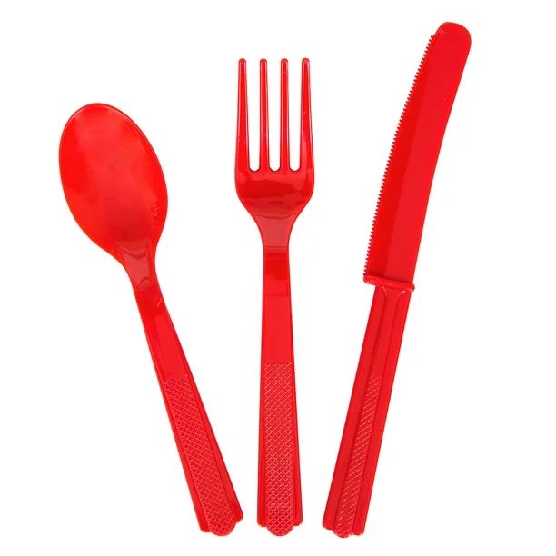 Way to Celebrate! Red Plastic Cutlery Set for 8, 24ct | Walmart (US)