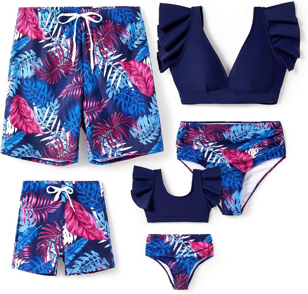 PATPAT Family Matching Swimsuits Ruffle-Sleeve Two-Piece Tropical Plant Printed Bathing Suit and ... | Amazon (US)