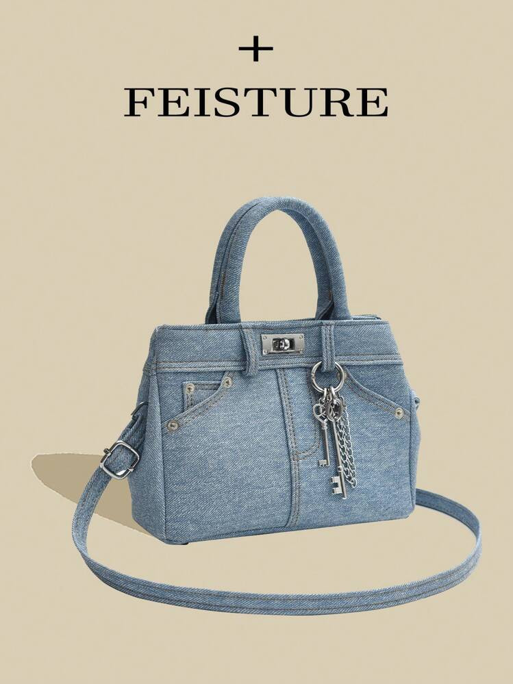 1 Stuks Vintage Noodlijdende Denim Draagtas Voor Dames, Ideaal Voor Dagelijks Woon-Werkverkeer En Werk, Platina Handtas Met Één Schouder | SHEIN