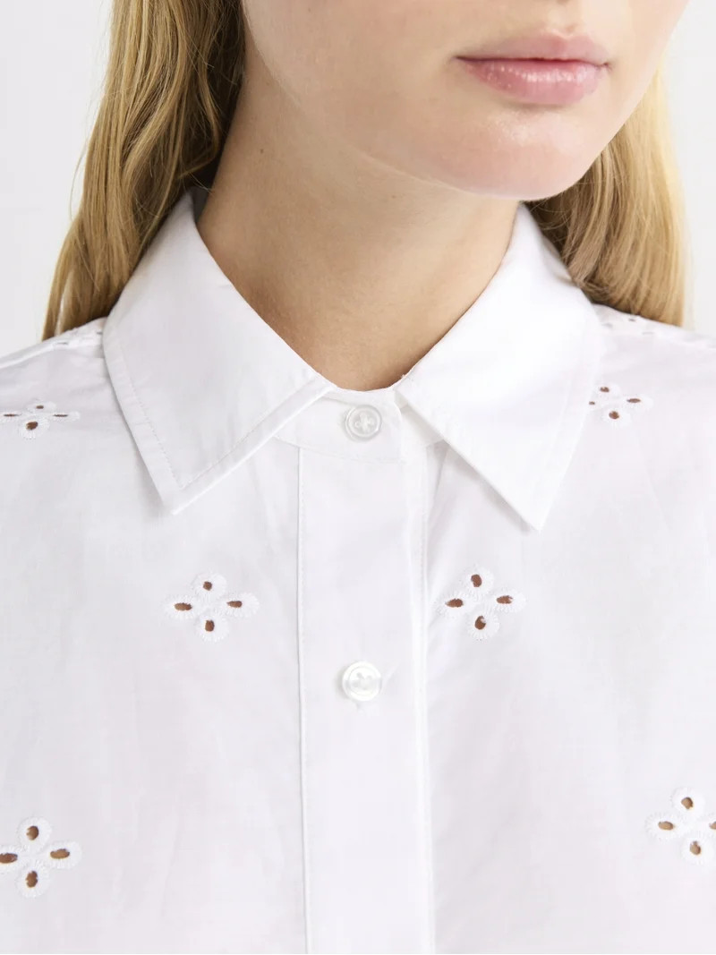 Free Assembly Women's and Women's Plus Cropped Cotton Eyelet Shirt, Sizes XS-4X | Walmart (US)