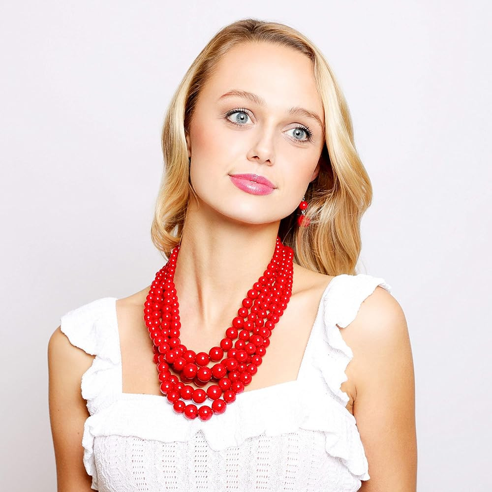 SP Sophia Collection Women's Glossy Pearl Polished Crossover Necklace & Earrings Set | Amazon (US)