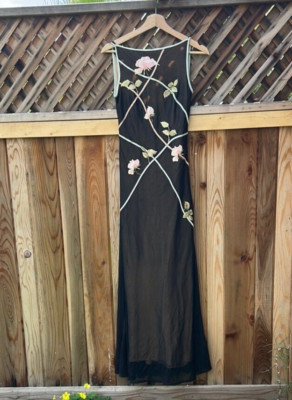 Tadashi Vintage Formal Gown 1990's Maxi Sleeveless Embroidered Floral Sz Small | eBay | eBay US