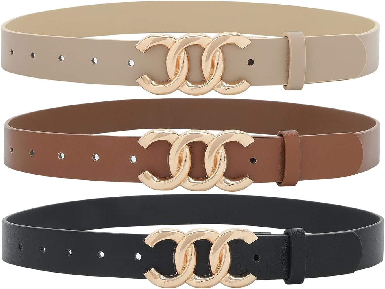 Women Belt for Jeans Dress Cinch Waist Belt for Ladies Faux Leather Belt with Gold Buckle | Amazon (US)