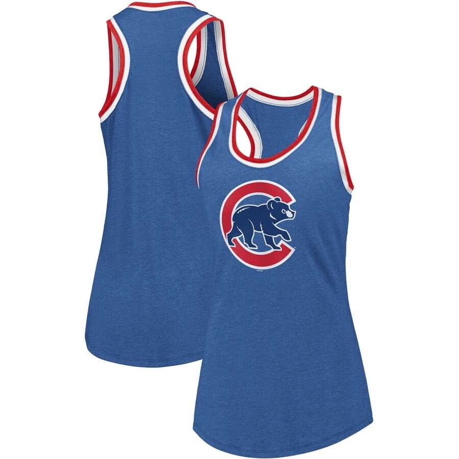 Chicago Cubs Fanatics Branded Women's True Classics Double-Bound Scoop Neck Tank Top - Heathered ... | Fanatics