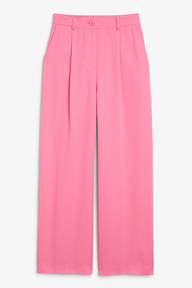 High waist wide leg lightweight trousers pink | Monki