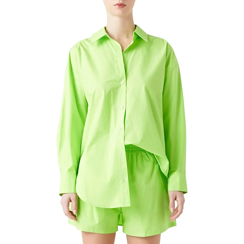 Grey Lab Oversize Cotton Button-Up Shirt in Lime at Nordstrom, Size X-Small | Nordstrom