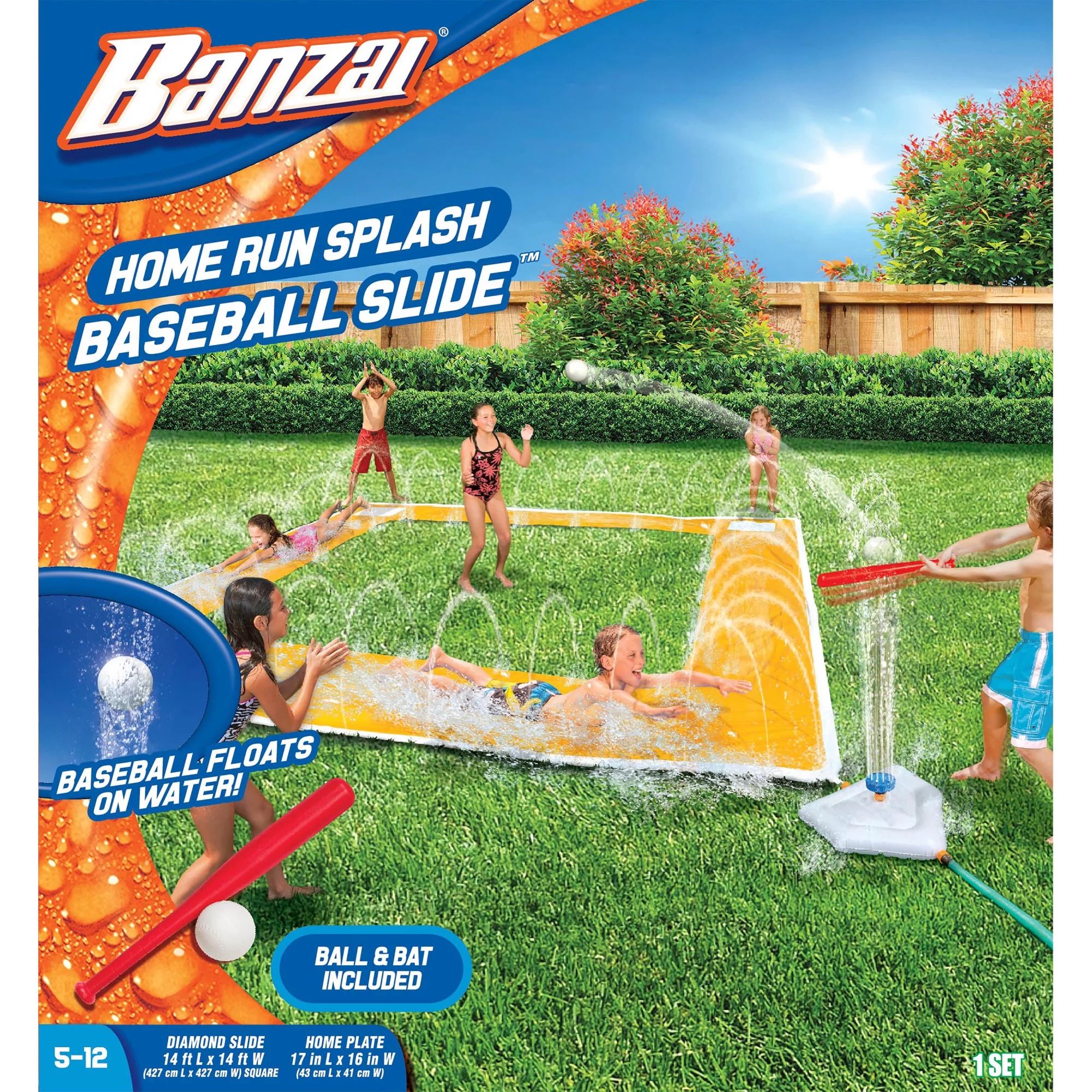 Banzai Home Run Splash Baseball (Racing Slide, Bat, Inflatable Home Plate, Sprinklers) - Walmart.... | Walmart (US)