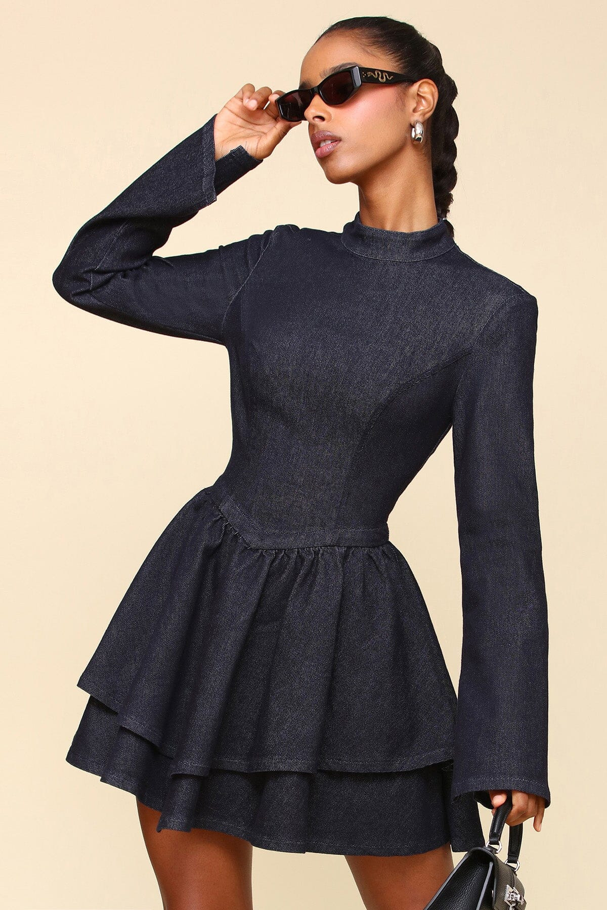 Denim Fit & Flare Tiered Mini Dress | Avec Les Files