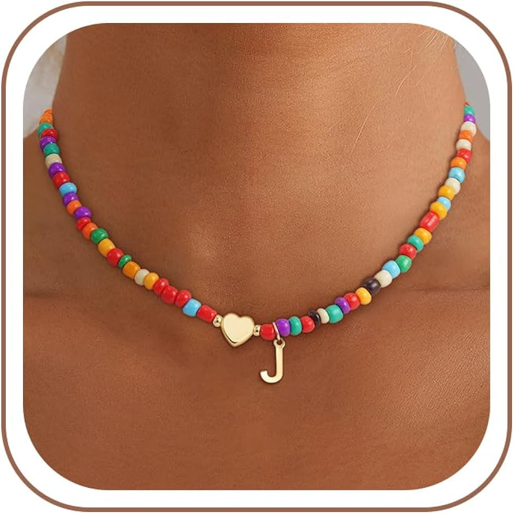 Easter Basket Stuffers Gifts for Kids Girls - Colorful Beaded Initial Necklace Teen Girls Trendy ... | Amazon (US)