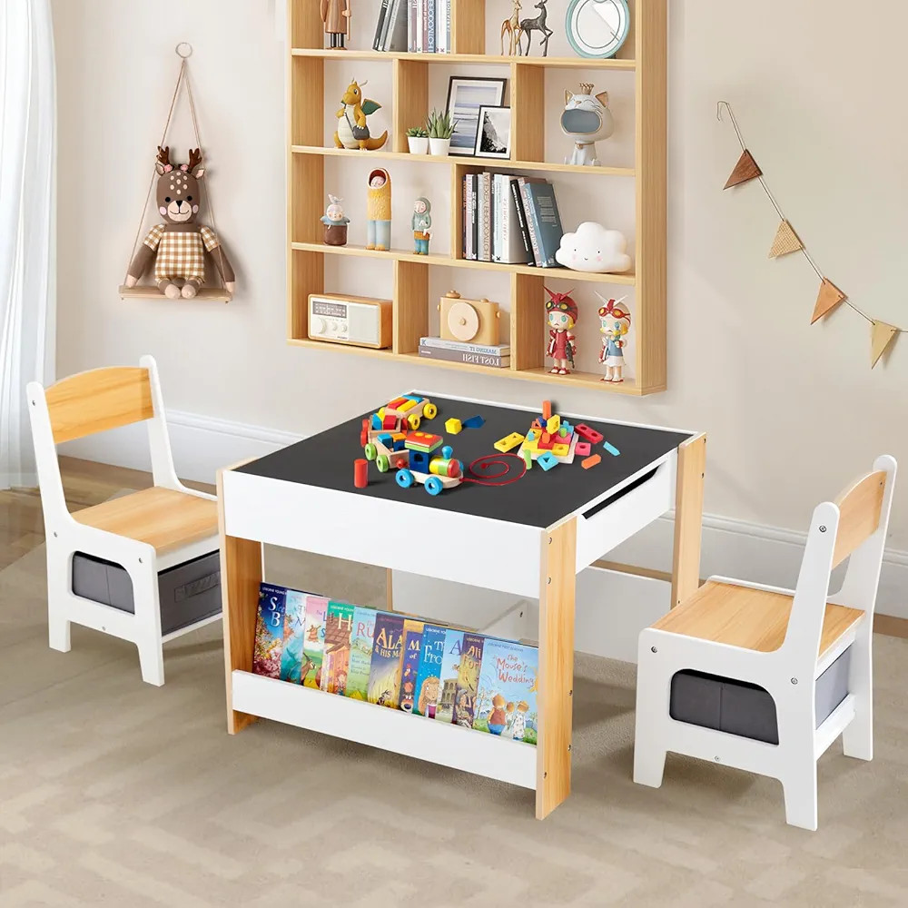 Asweets Kids Table and Chair Set,4 in 1 Toddler Desk with Storage Drawer,Wooden Activity Table fo... | Amazon (US)