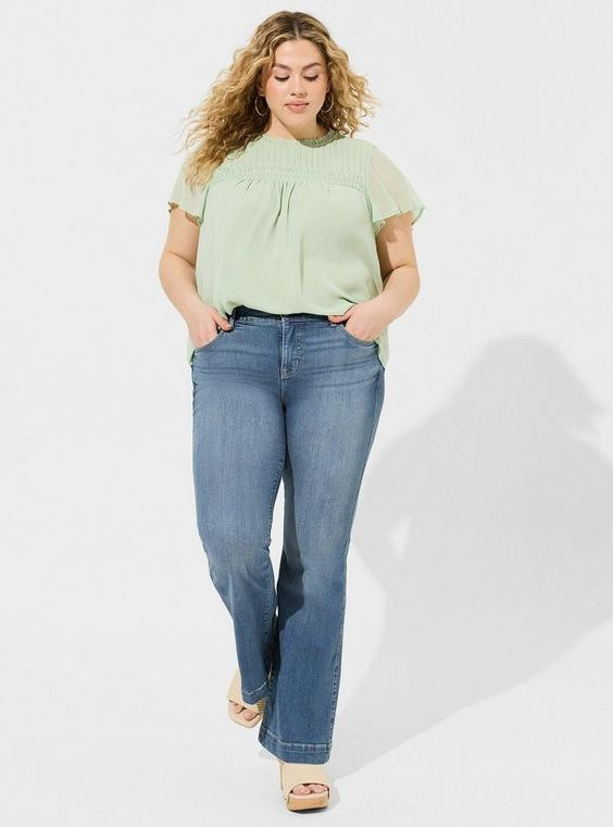 Chiffon Smocked Pintuck Flutter Short Sleeve Blouse | Torrid (US & Canada)