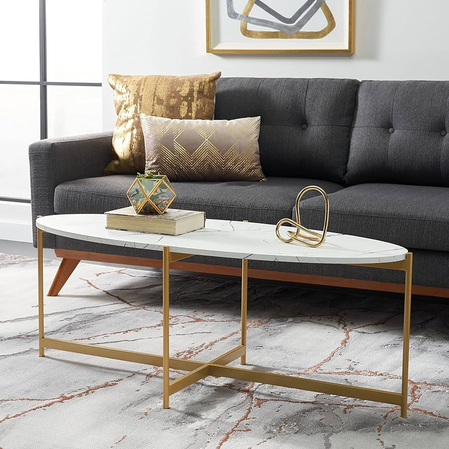 SAFAVIEH Home Collection Taliyah Contemporary Glam White Marble/Gold Oval Coffee Table | Amazon (US)