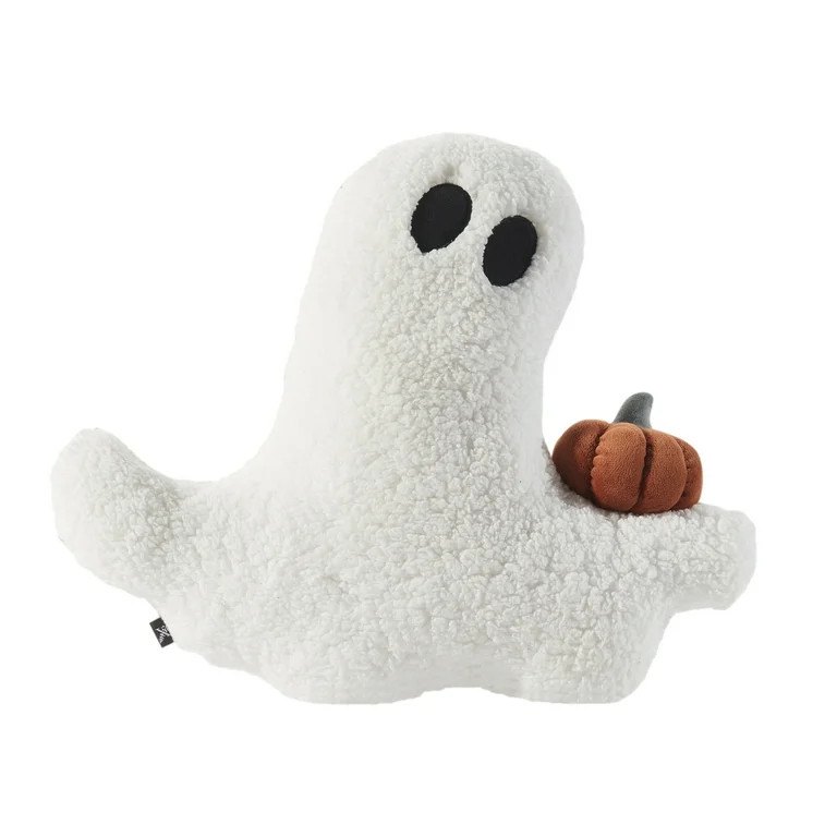 My Texas House 16" x 18" Ghost with Pumpkin White Shaped Decorative Pillow | Walmart (US)