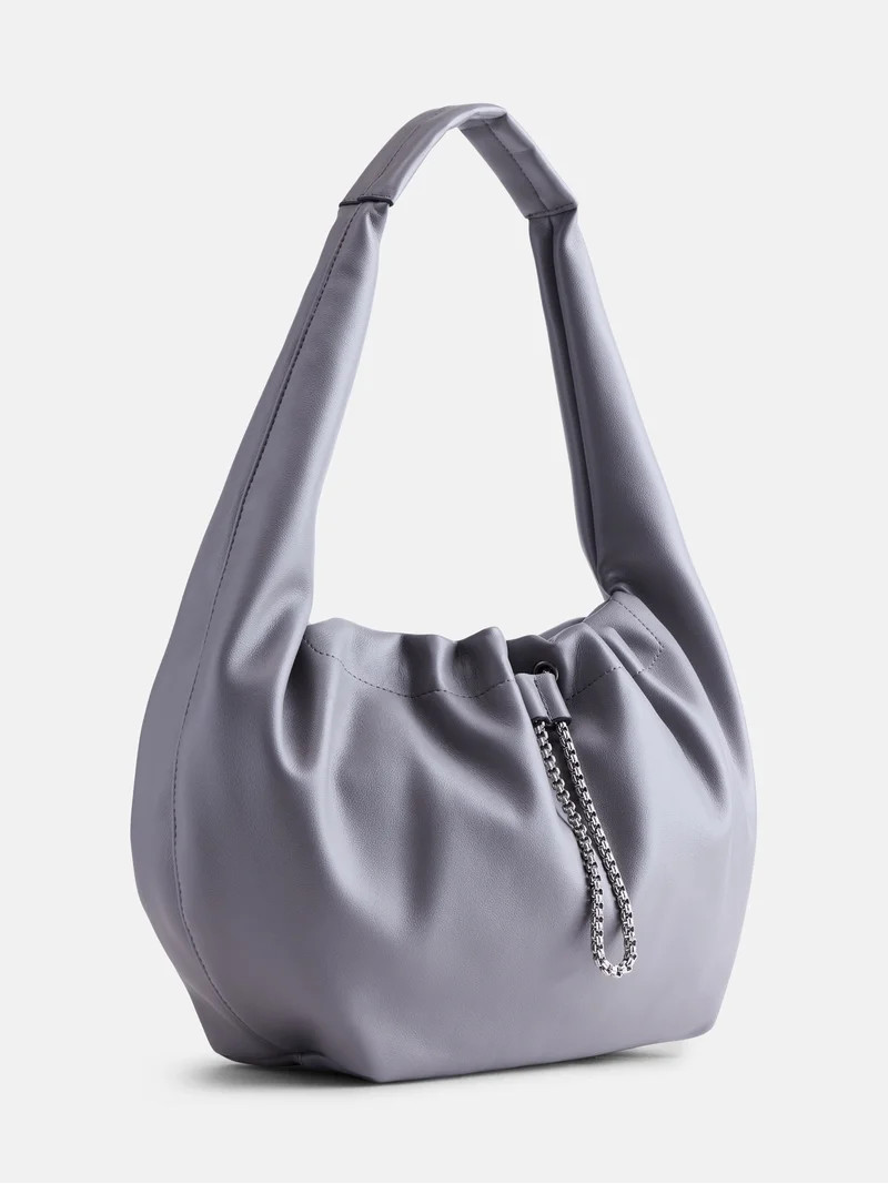 Scoop Women's Faux Leather Chain Drawstring Bag, Frost Gray | Walmart (US)