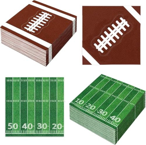 Football Party Decorations, 50 PCS Football Napkins, 6.5 Inch Paper Napkins with 25 Football Field Design and 25 Football Pattern Napkins for Game Day Touchdown Football Birthday Party Decorations | Amazon (US)