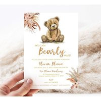 Editable Boho Bear Baby Shower Invitation | We Can Bearly Wait Invite Girl Teddy Printable Template Or Printed Bb76 | Etsy (US)