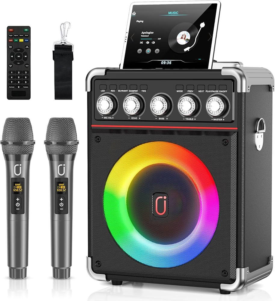 Karaoke Machine with 2 Microphones: HWWR Portable Karaoke Machine for Adults Kids, Bluetooth Kara... | Amazon (US)