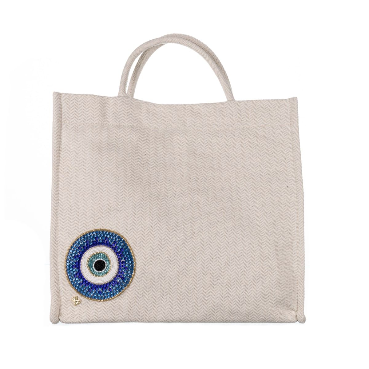 Laines Couture Hand Embellished Evil Eye Large Tote Bag - Cream | Wolf & Badger (US)