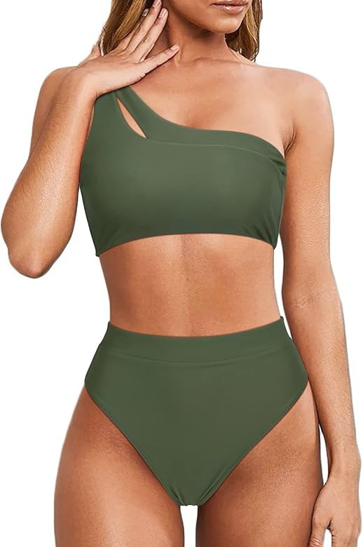 MOOSLOVER Women Cutout One Shoulder High Waisted Bikini High Cut Two Piece Swimsuits | Amazon (US)