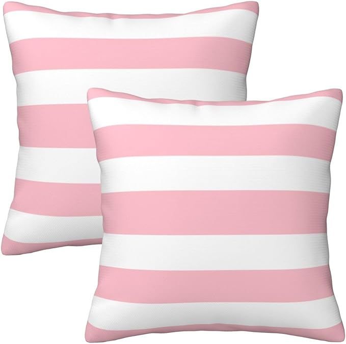 Pink and White Stripes Farmhouse Throw Pillow Covers 18x18 Inch Fall Outdoor Pillow Case Soft Pil... | Amazon (US)