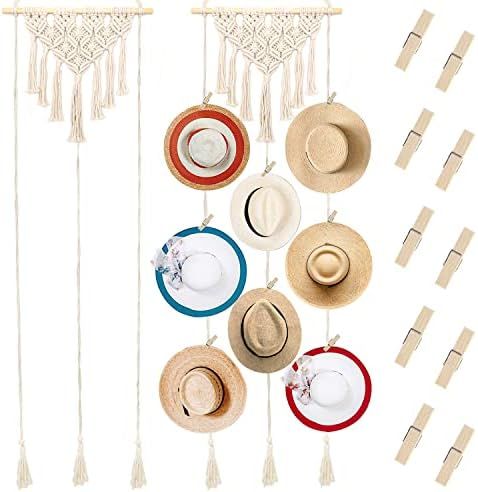 Hat Organizer | Hat Wall Hanging | Hat Hanger for Wall Storage | Bohemian Womens Hat Rack | Hand Wea | Amazon (US)