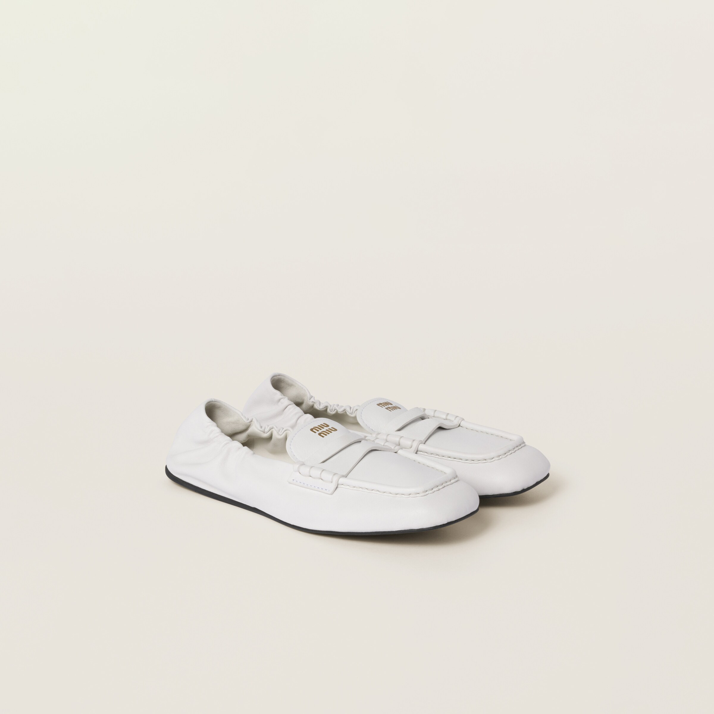 White Ruches Nappa Leather Loafers | Miu Miu | Miu Miu US