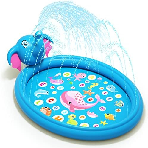Splash Pad for Kids, Sprinkler for Kids, 65" x 51" Inflatable Baby Pool with Letters and Animals ... | Amazon (US)