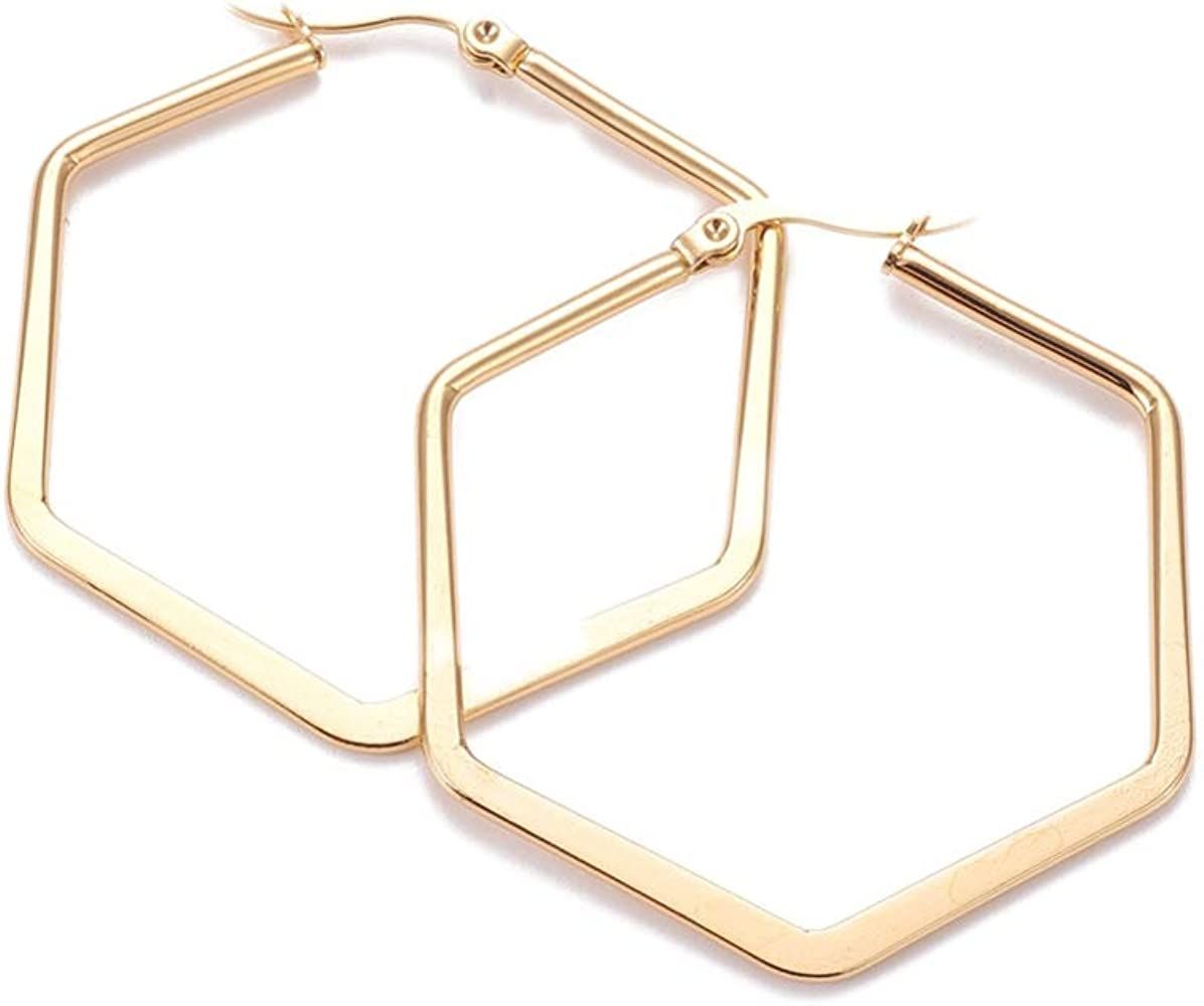 304 Stainless Steel Hoop Earrings Hexagon Gold 45.5x41x2m 0.7x1mm P207 | Amazon (US)