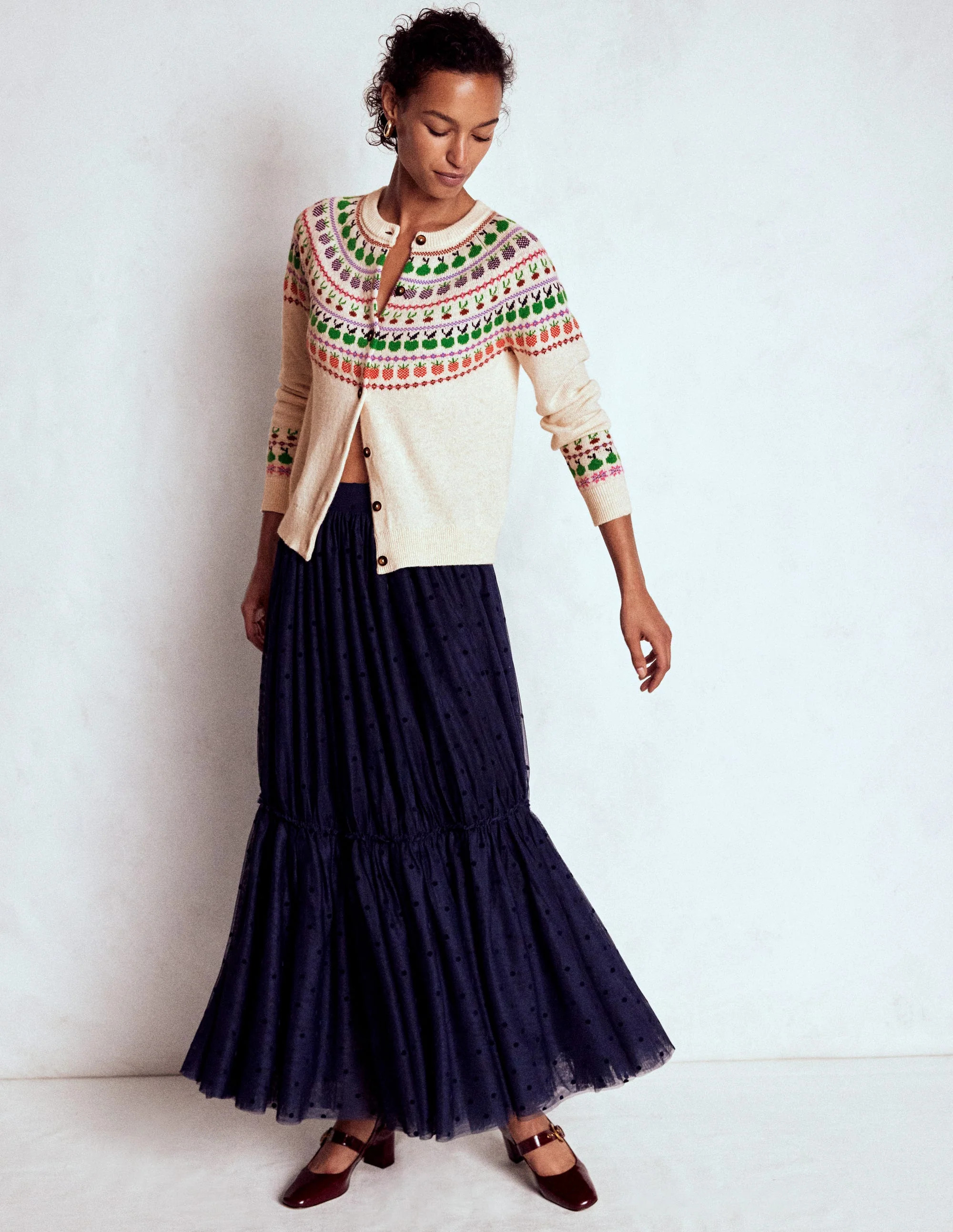 Edie Fair Isle Cardigan-Ecru Marl, Fruit | Boden UK