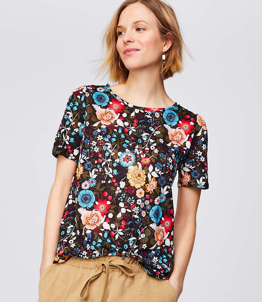 Flowerbed Linen Puff Sleeve Tee | LOFT