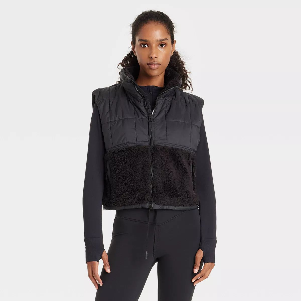 Women's High Pile and Quilted Vest - JoyLab™ Black S | Target