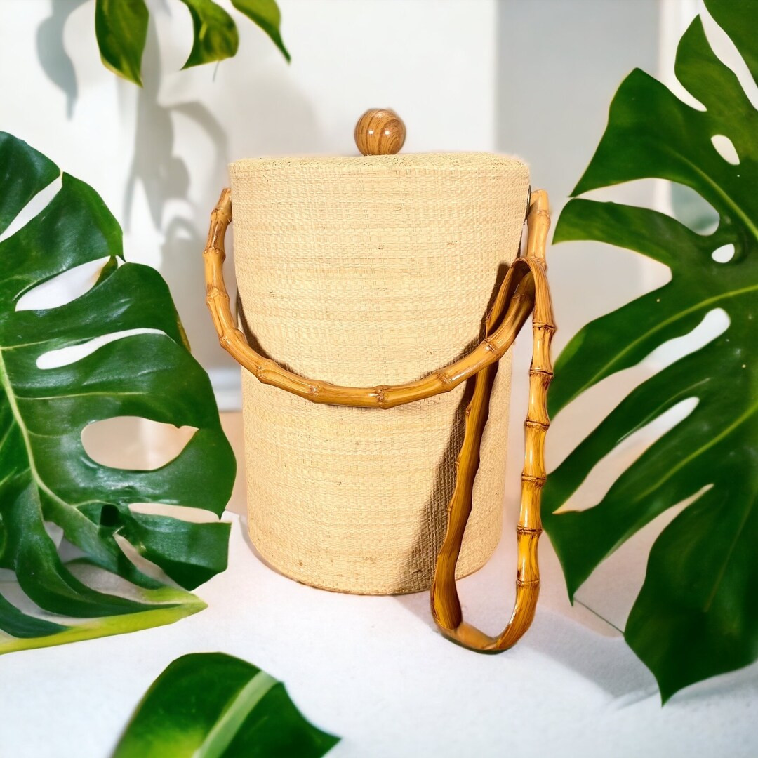 Vintage Grass Cloth Bamboo Ice Bucket Complete With Tongs Boho Bohemian Mid Center Hollywood Rege... | Etsy (US)