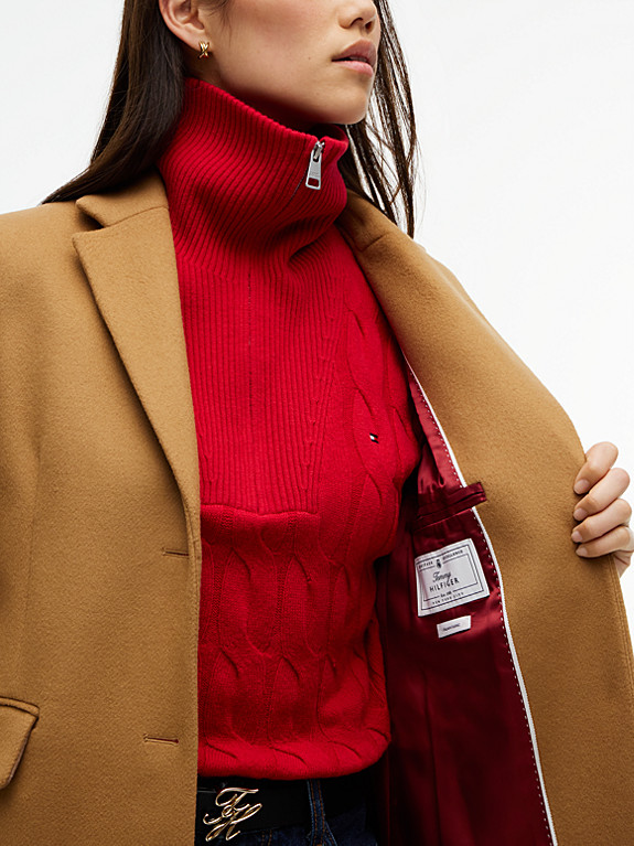 Manteco Wool Blend Slim Single Breasted Coat | Brown | Tommy Hilfiger | Tommy Hilfiger UK