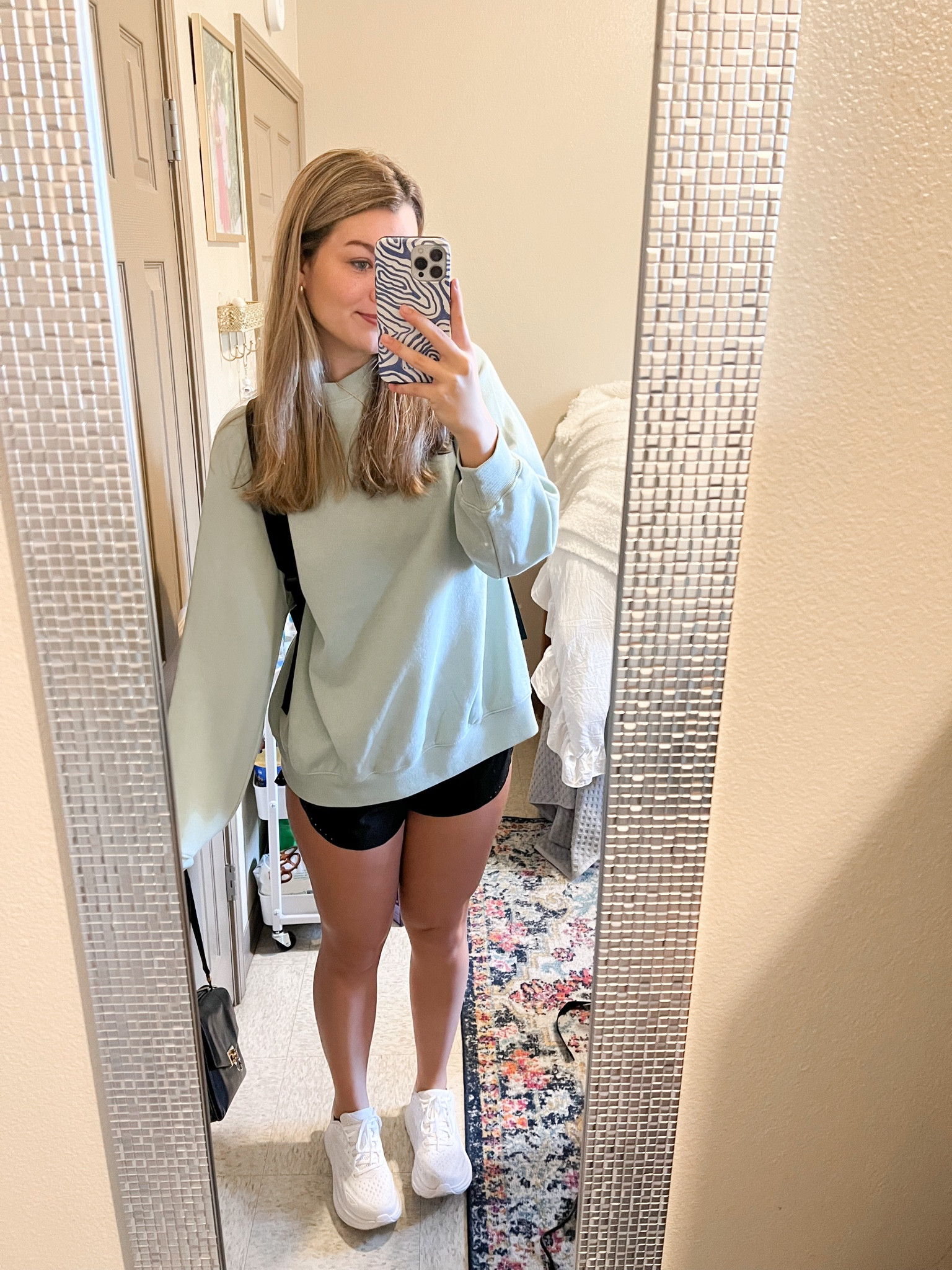 College outfit| back to school outfit| comfy outfit | outfit inspo | old navy sweatshirt | soft sweatshirt | oversized sweatshirt| lululemon shorts| hokas | white hokas

#LTKshoecrush #LTKSale #LTKfindsunder50