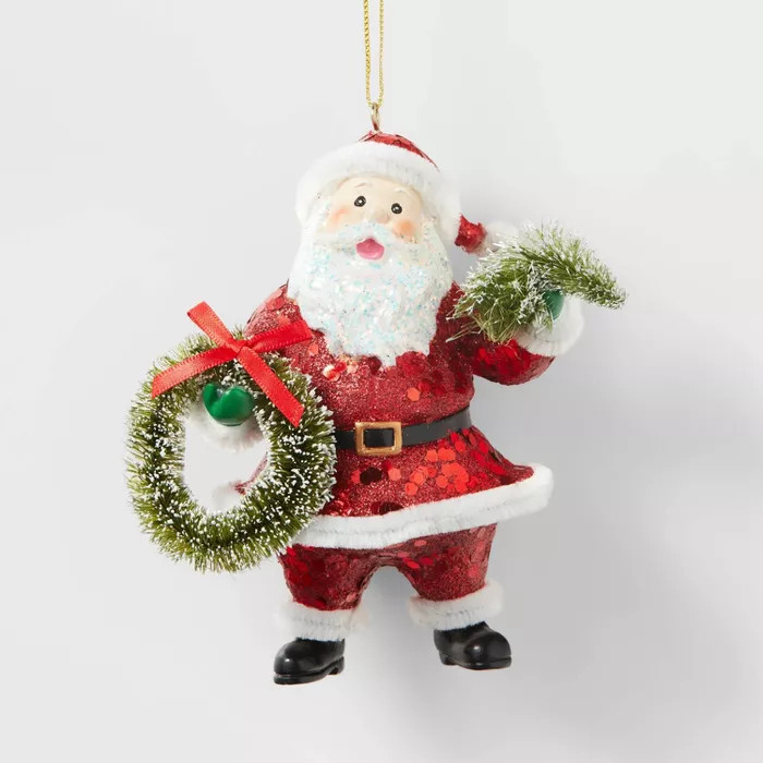 Sparkling Santa Suit Holding Tree and Wreath Christmas Tree Ornament - Wondershop™ | Target