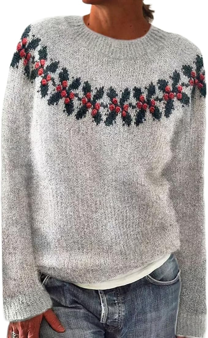 Fair Isle Knit Sweater for Women Lightweight Slim Fit Pullover 2025 Fall Winter Cute Casual Fashi... | Amazon (US)