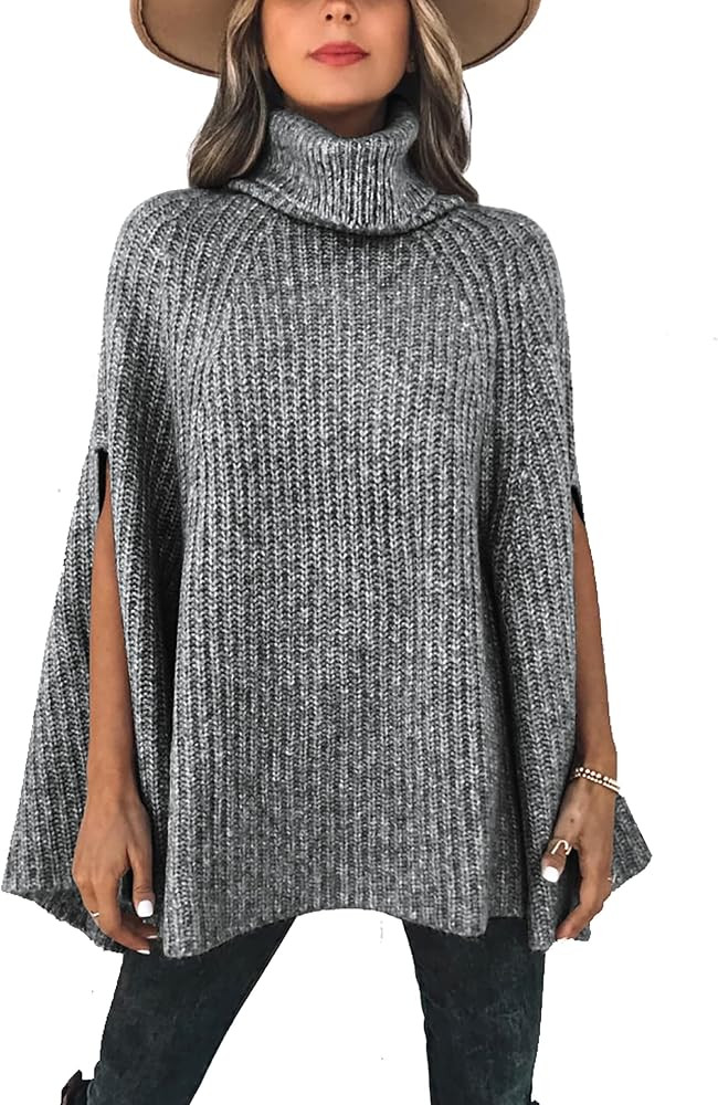 KIRUNDO Women's 2026 Fall Winter Turtleneck Poncho Sweater Fashion Chunky Knit Cape Wrap Sweaters... | Amazon (US)