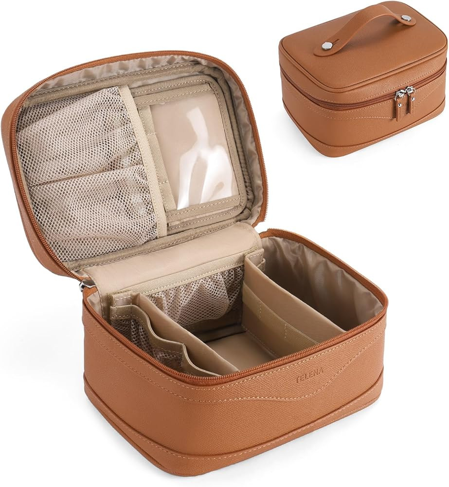 Telena Large Makeup Bag, Travel Toiletry Bag for Women, Vegan Leather Makeup Organizer Case Cosme... | Amazon (US)