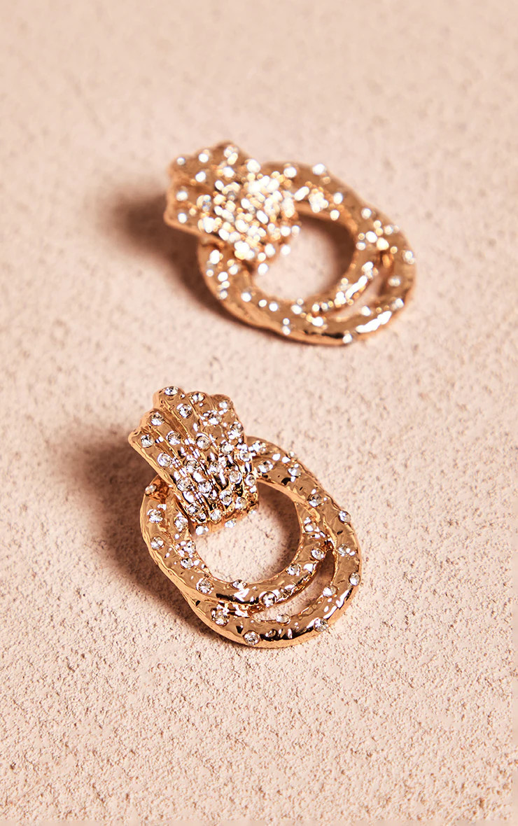 Gold Diamante Knot Door Knocker Earrings | Pretty Little Thing (Australia & New Zealand)