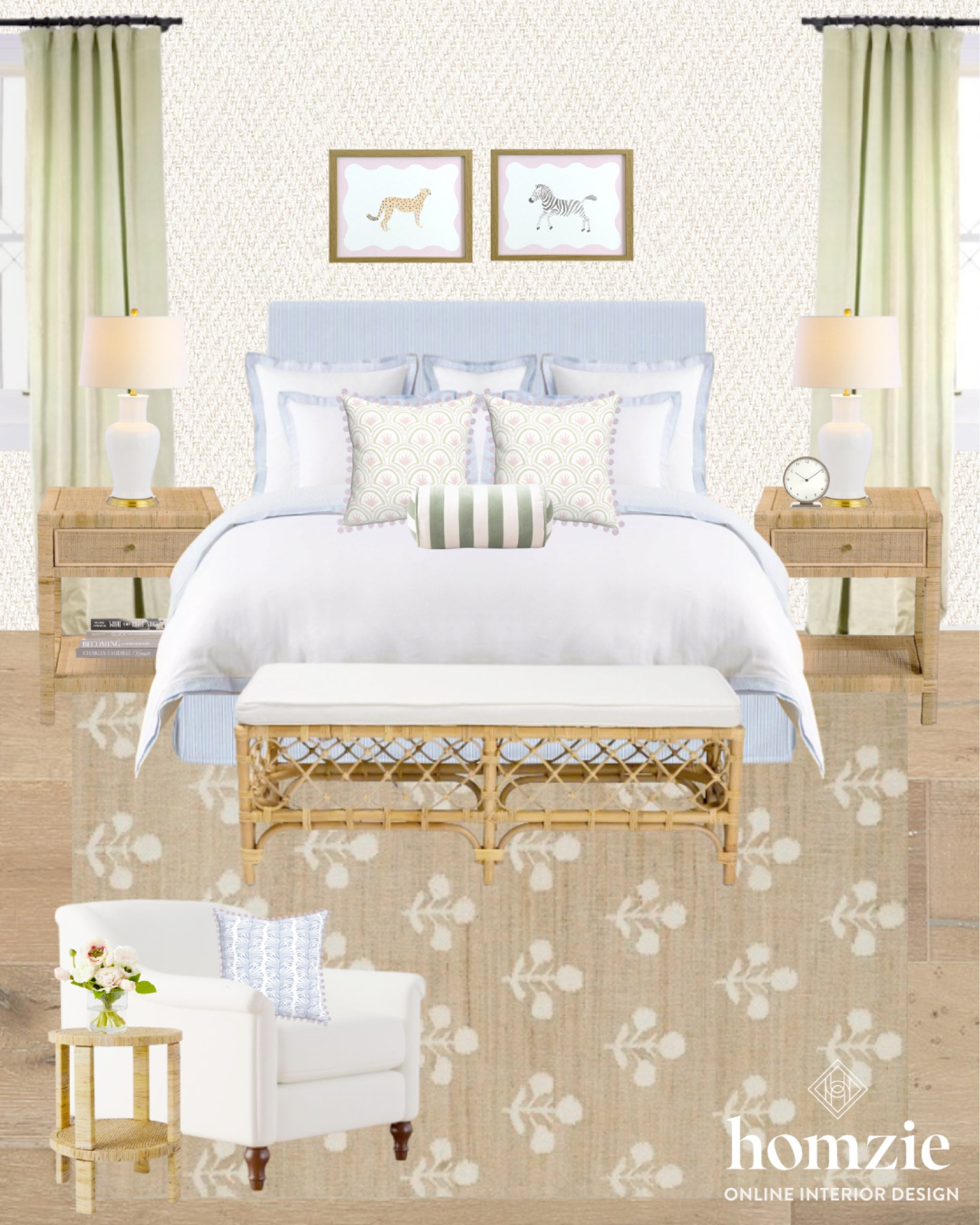 This coastal traditional style bedroom is giving us all Serena & Lily vibes! We love a grandmillenial  moment! The bed bench & blue upholstered bedframe are stunning! Cane detailing + traditional touches 🙌🏼

#LTKfamily #LTKkids #LTKhome