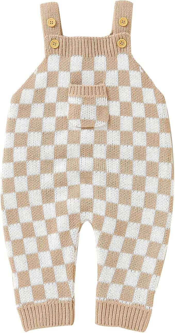 Gueuusu Infant Baby Girl Boy Knitted Sweater Romper Jumpsuit Checkerboard Plaid Print Long Sleeve... | Amazon (US)