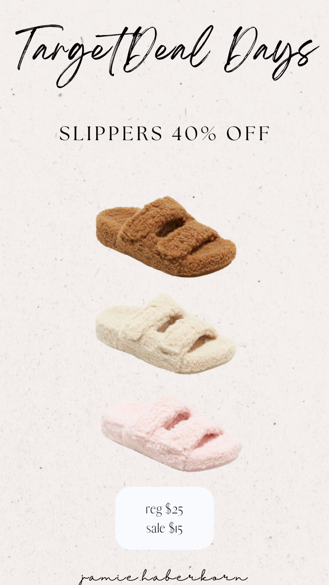 Target Deal Days - slippers 40% off


#targetdealdays #slippers #sale #targetsale #dealdays

#LTKshoecrush #LTKstyletip #LTKsalealert